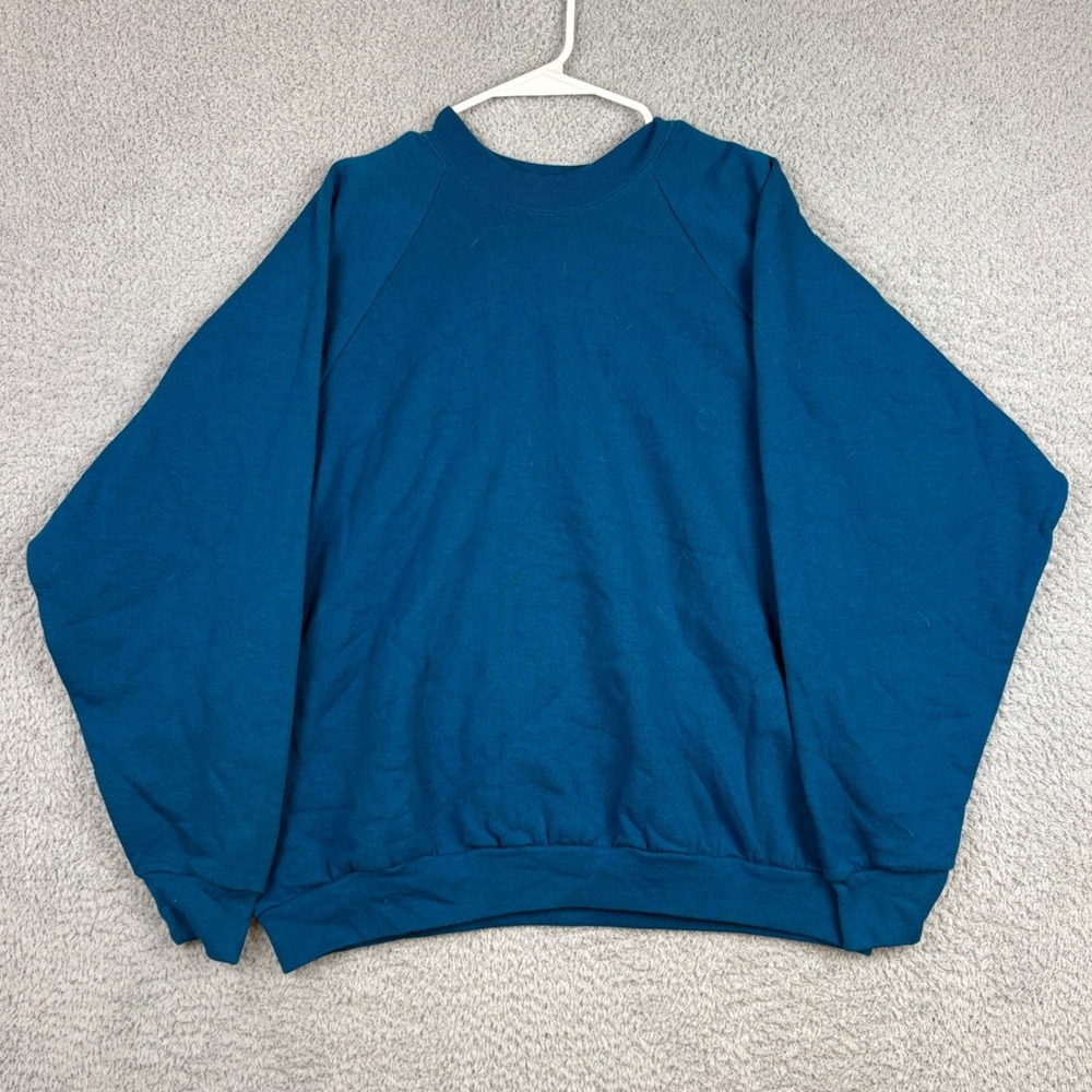 Vintage Fruit of the Loom Sweatshirt Mens 2XL Teal Blank Boxy Crewneck 90s y2k